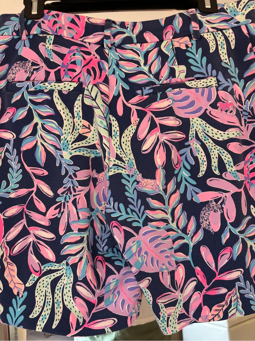 Lilly Pulitzer 9in Navy Shorts with Pink, Aqua & Light Green Tropical Print